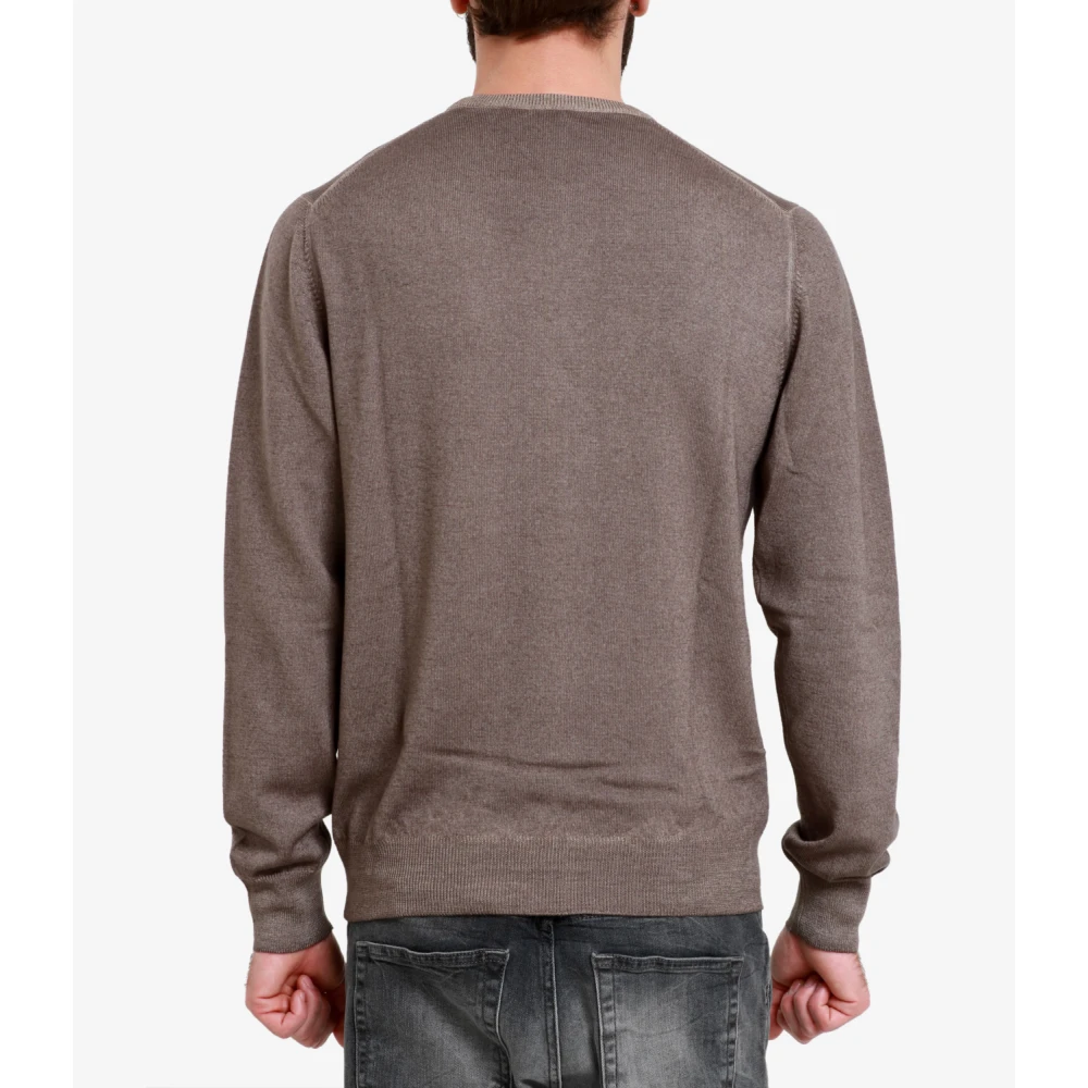 Gran Sasso Geribbelde wollen trui met ronde hals Brown Heren