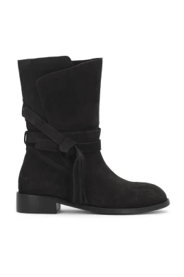 Svarta mocka ankelboots med kantband och chokers