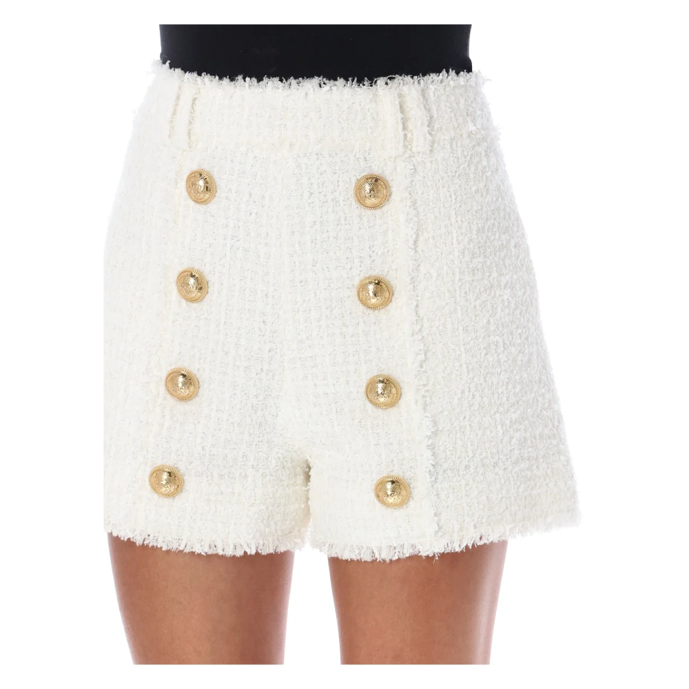 Balmain Elegante witte tweed shorts White Dames