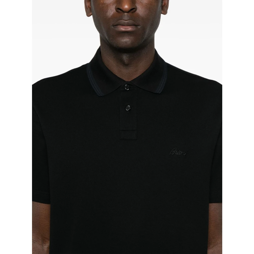 Brioni Zwarte knoopsluiting revers korte mouw polo Black Heren