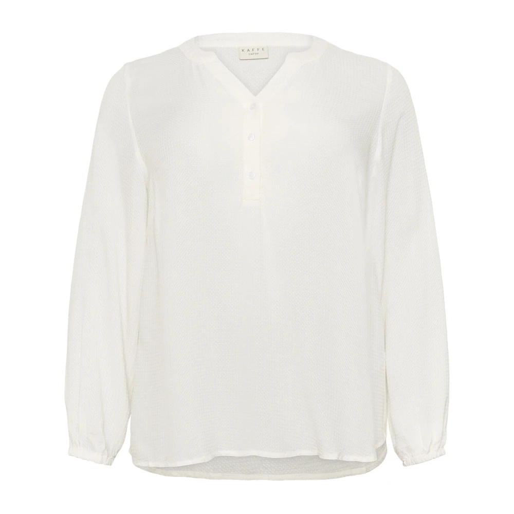 Kaffe Curve Elegant V-Ringad Blus i Krita White, Dam