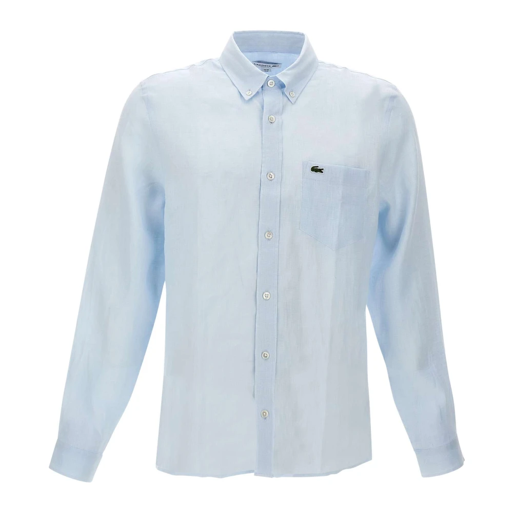 Lacoste Mannelijk Blauw Overhemden Heren, 2XL, Linnen, Regular Fit Linnen Overhemd