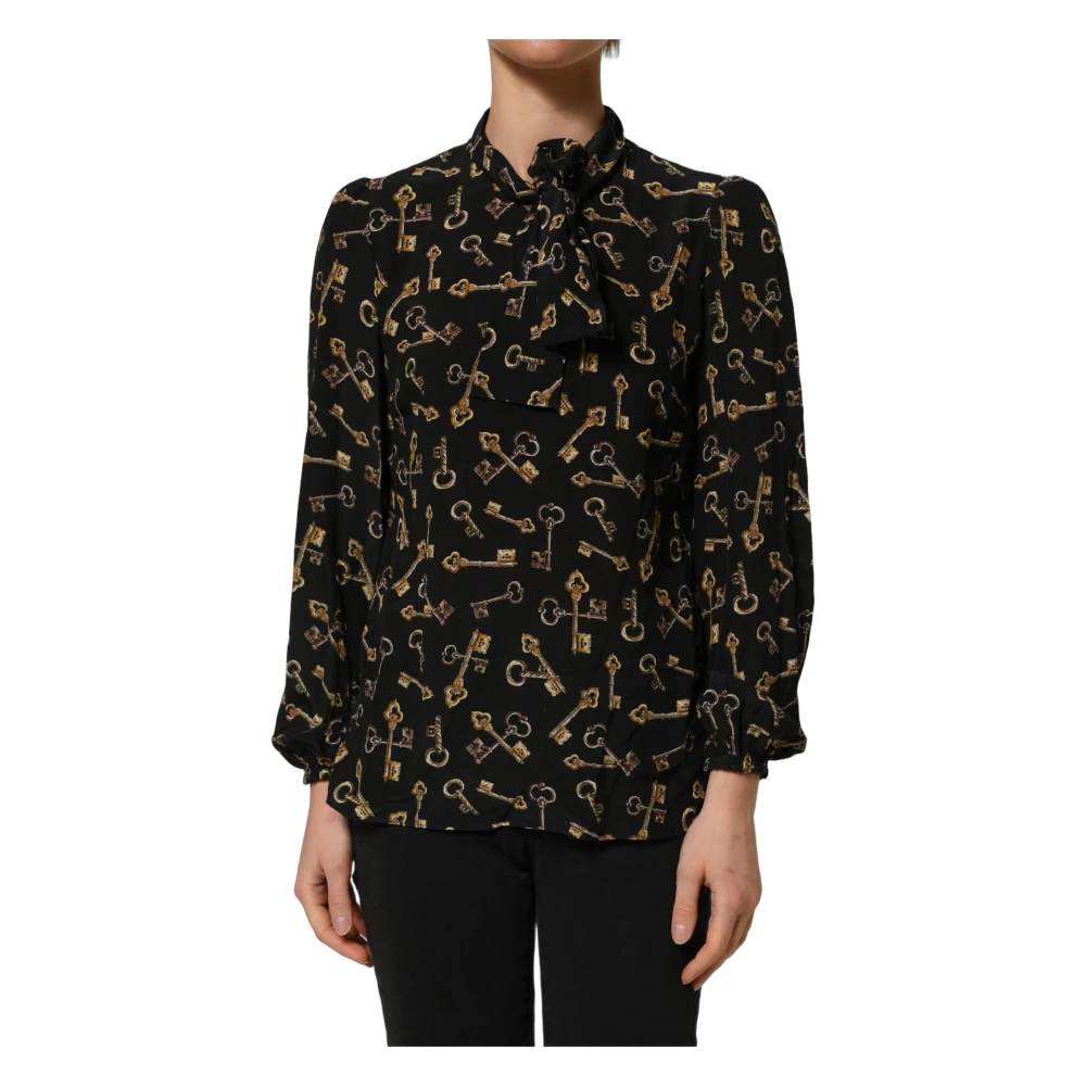 Dolce & Gabbana Women's Black Blouses, S, Tie-Neck Silk Blouse