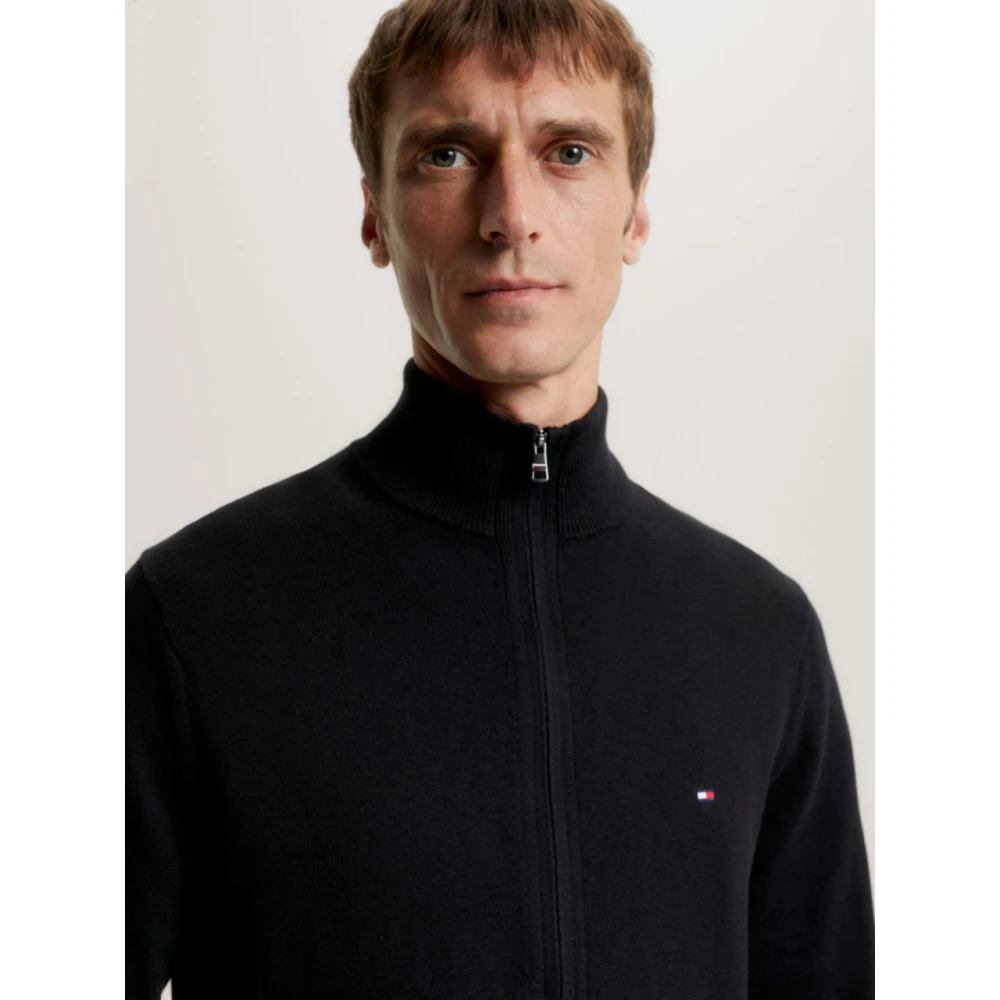 Tommy Hilfiger Pima Organisch Katoen Kasjmier Rits Thru Black Heren