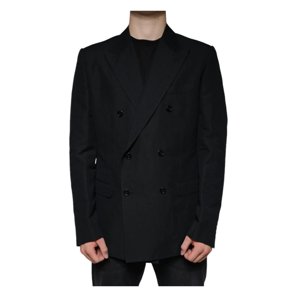 Dolce & Gabbana Men's Black Linen Double-Breasted Blazer - Blazers - 2XL - Jackets
