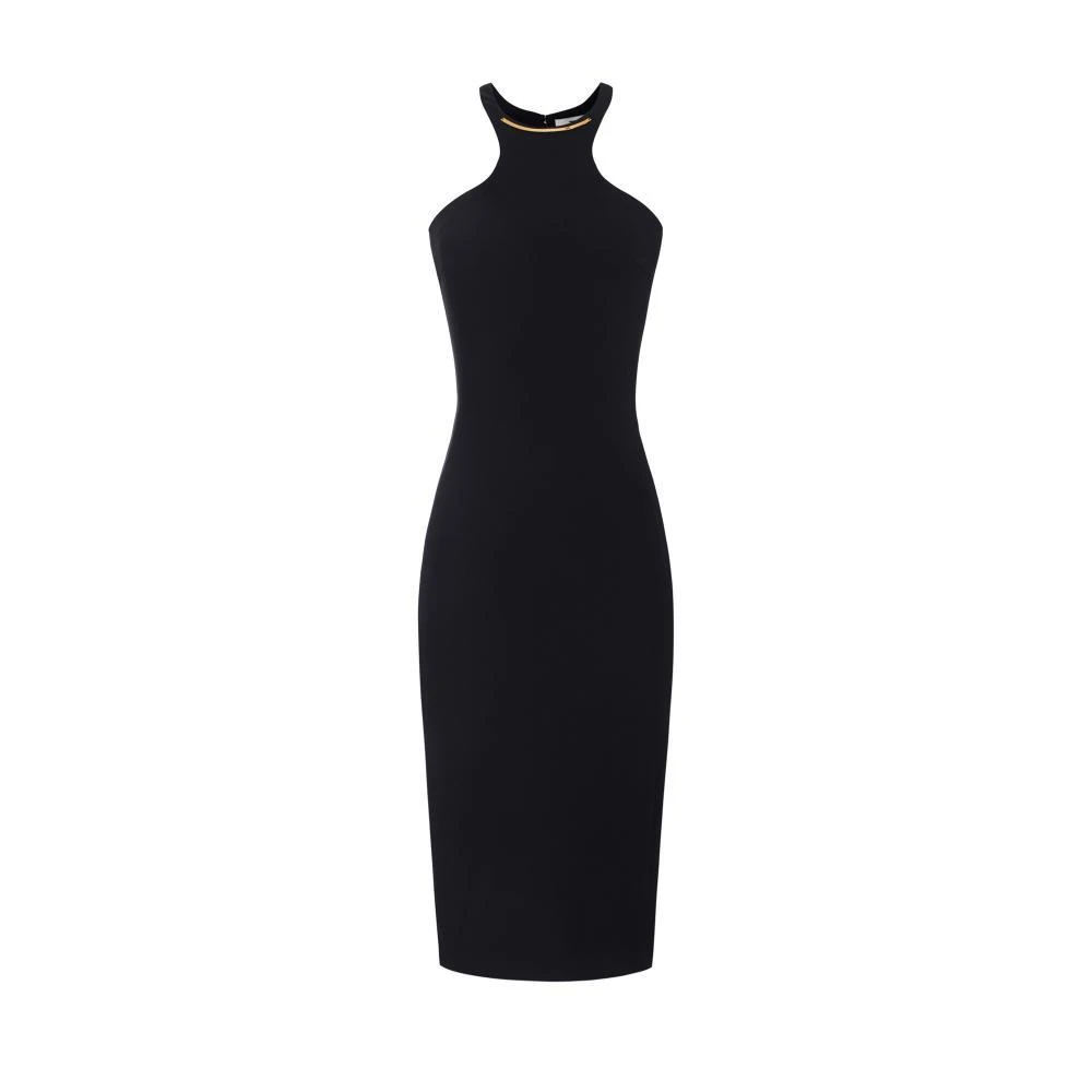 Elisabetta Franchi Black Dress In Lightweight Crêpe Fabric With Jewel Detail - Female - Party Dresses - Xs - Dresses