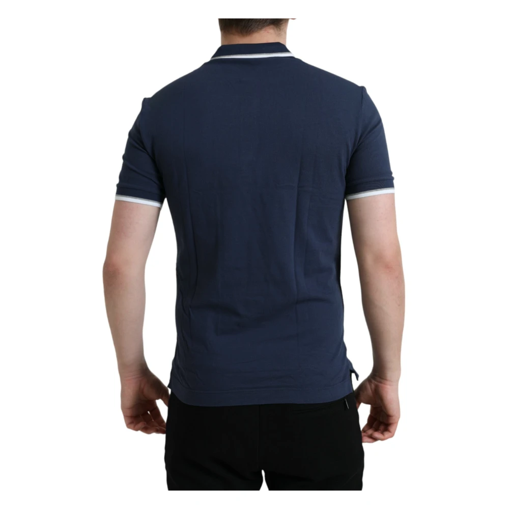 Dolce & Gabbana Elegant poloshirt met kroonborduursel Blue Heren