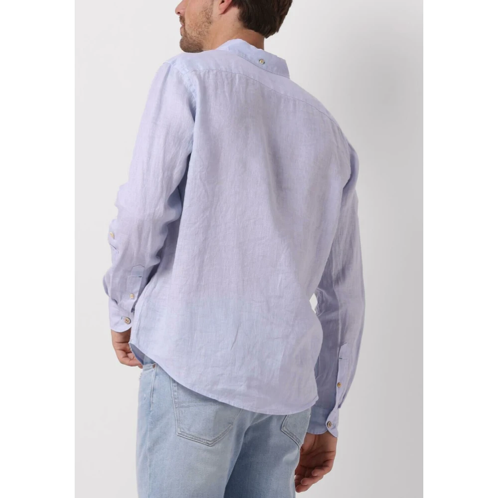 Scotch & Soda Heren Overhemden Linen Shirt With Roll-up Blue Heren