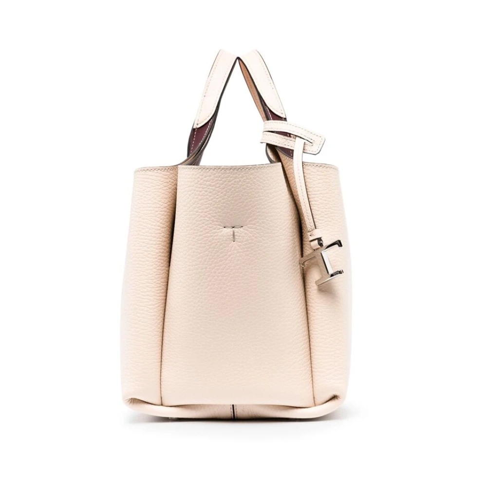 TOD'S Beige Leren Tote Tas met Zilveren Accenten Beige Dames