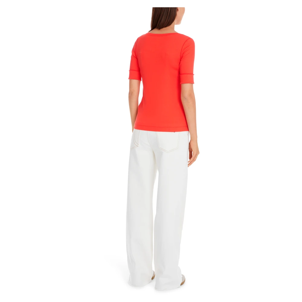 Marc Cain Stretch katoenen geribbeld longsleeve shirt Red Dames