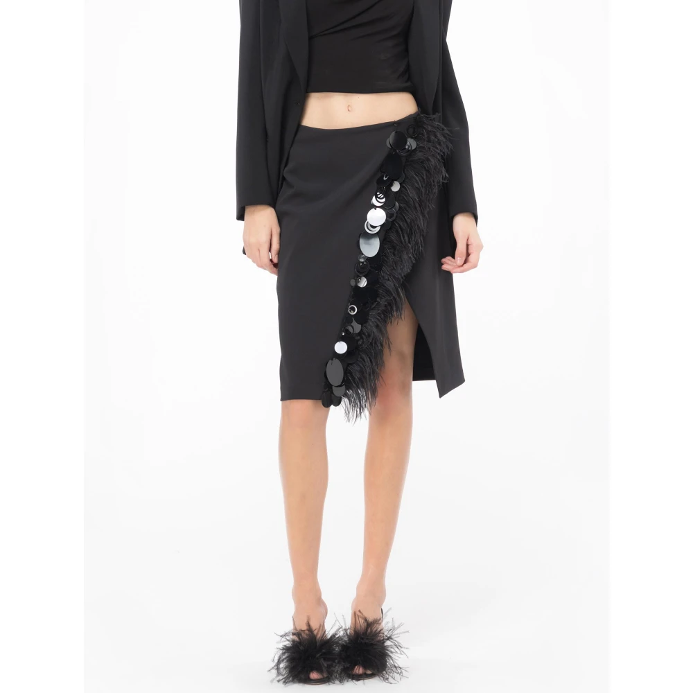 pinko Rechte Crêpe Rok met Veerdetail Black Dames