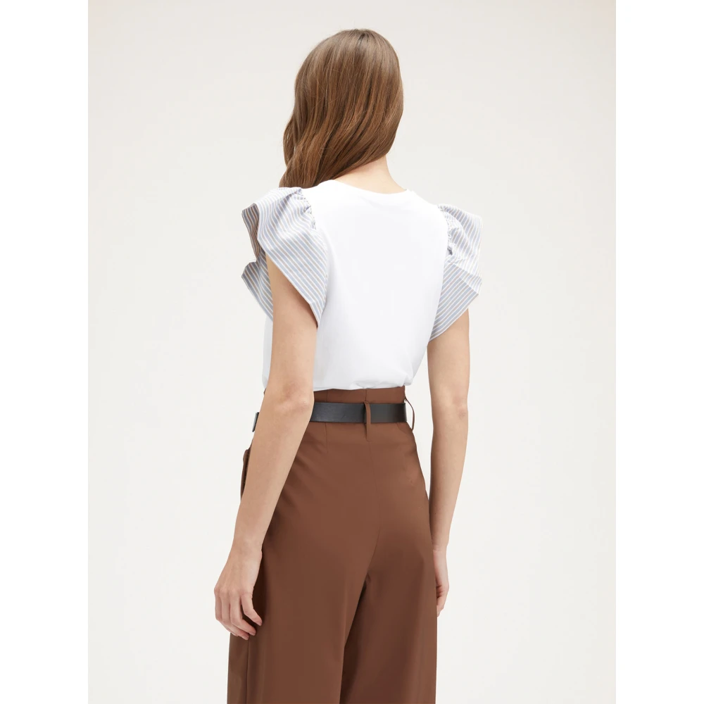Motivi Gestreept T-shirt met Ruches Mouwen White Dames