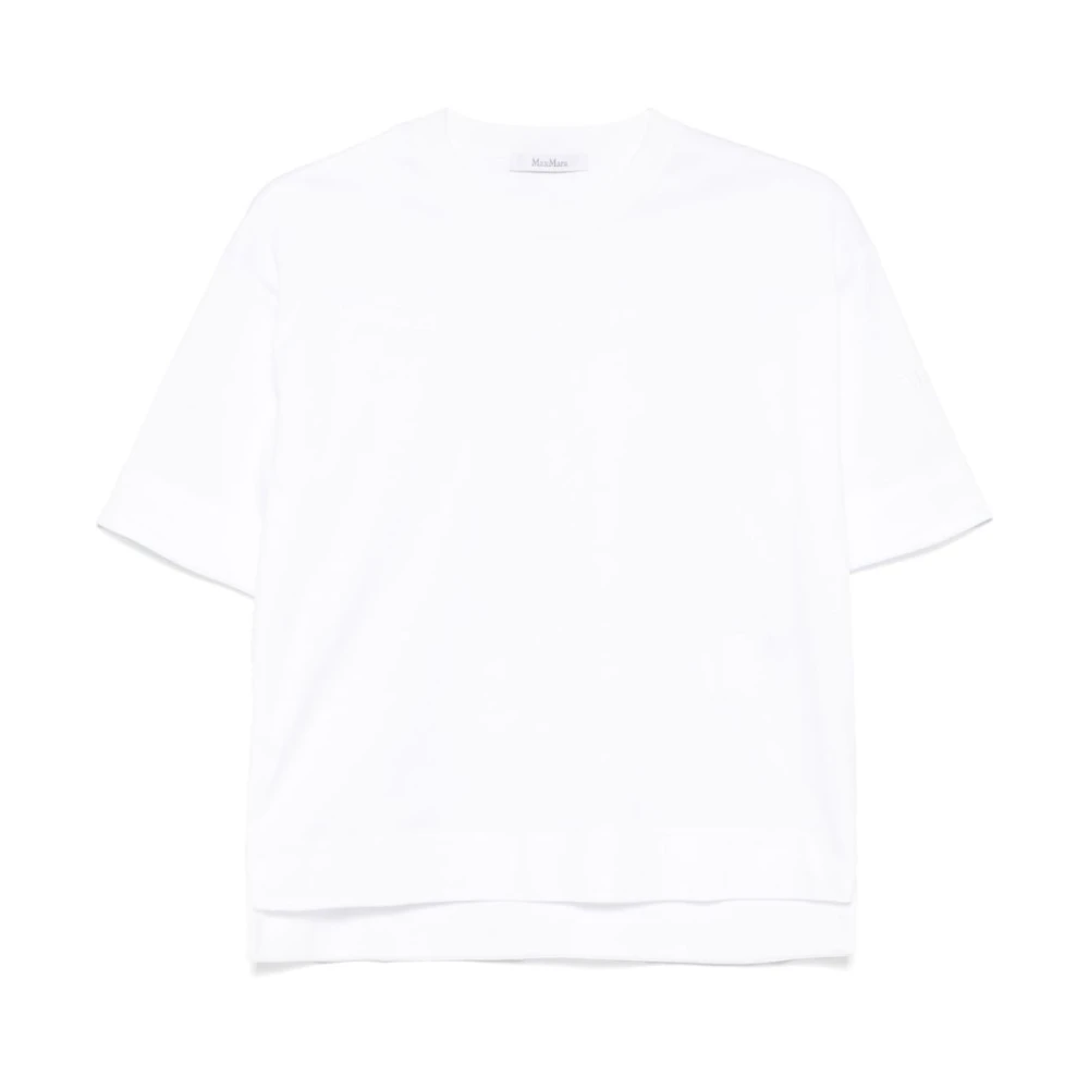 Max Mara Witte Crew Neck T-shirts met Logo White Dames