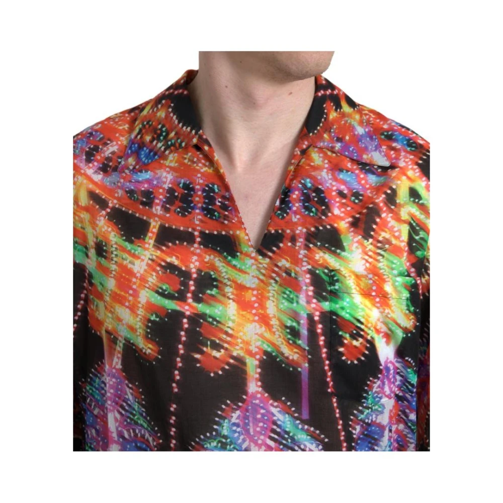 Dolce & Gabbana Multicolor Luminarie Print Cotton Polo Shirt Multicolor Heren