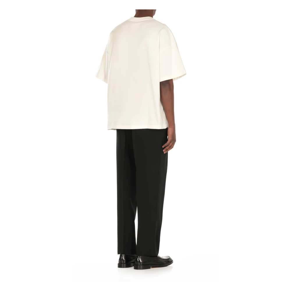 Jil Sander Ivoor Katoen Crew Neck Korte Mouw Sweater Beige Heren