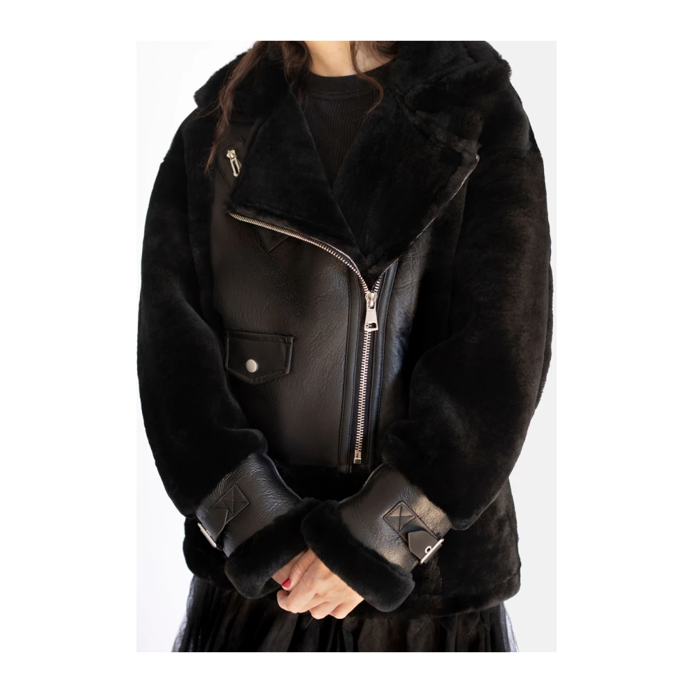 Just Things we Like Mayu Lambskin Shearling Jacket Black Dames