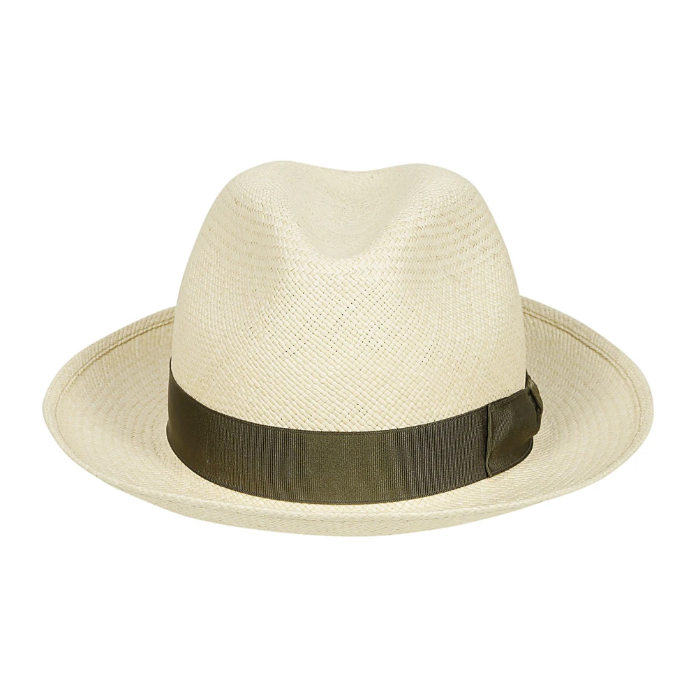 Borsalino Witte Stro Panama Hoed met Logo Beige Heren