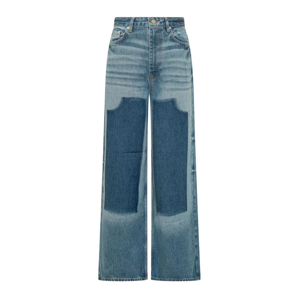 Ganni Women's Blue Denim Baggy Jeans - Wide Jeans - W28 - Jeans