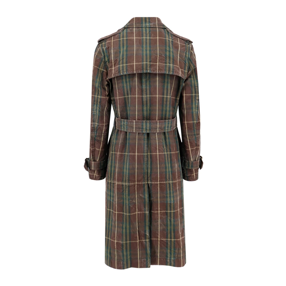 Burberry Geruite Motief Katoenen Trenchcoat Brown Heren