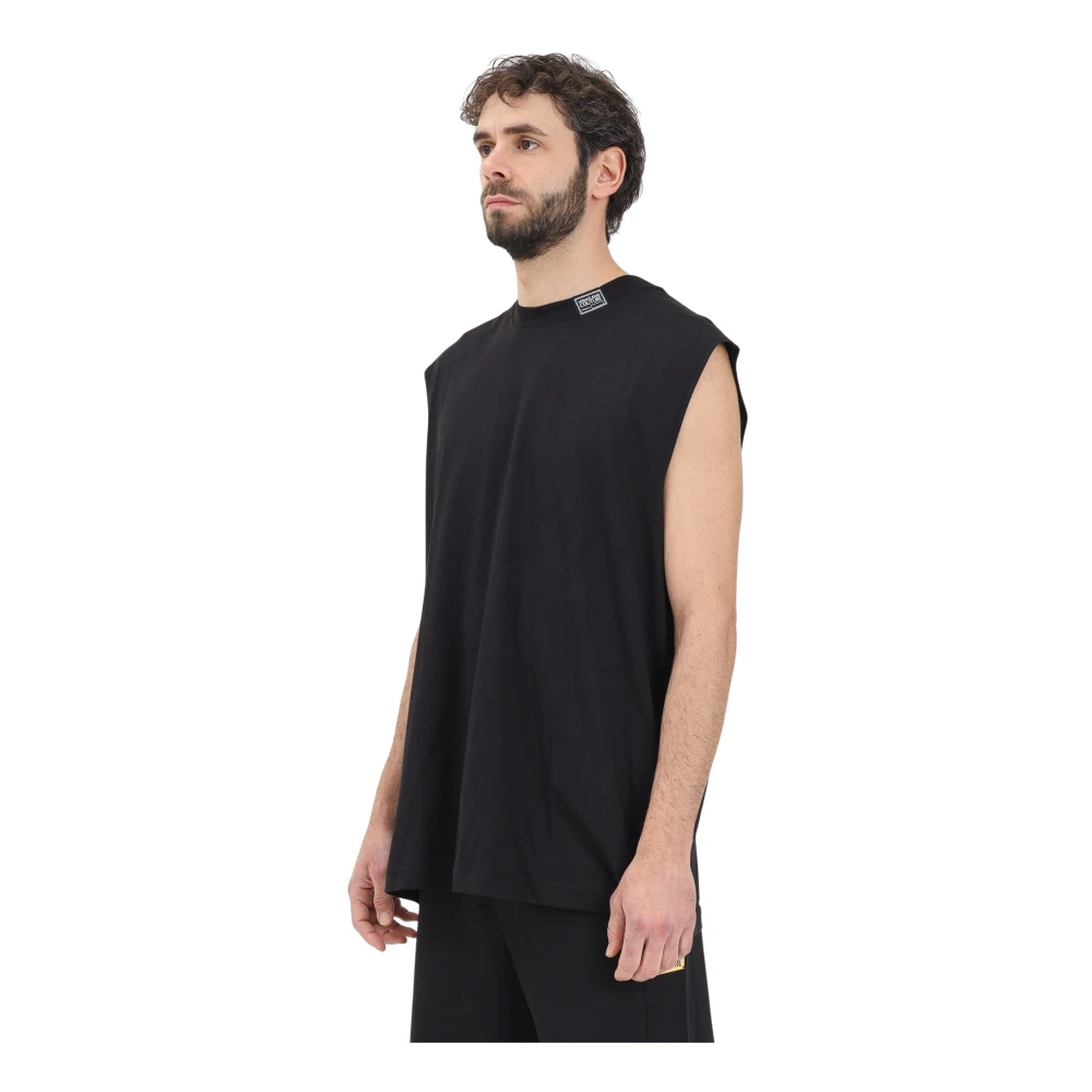 Versace Jeans Couture Zwarte Mouwloze Oversized T-shirt Black Heren
