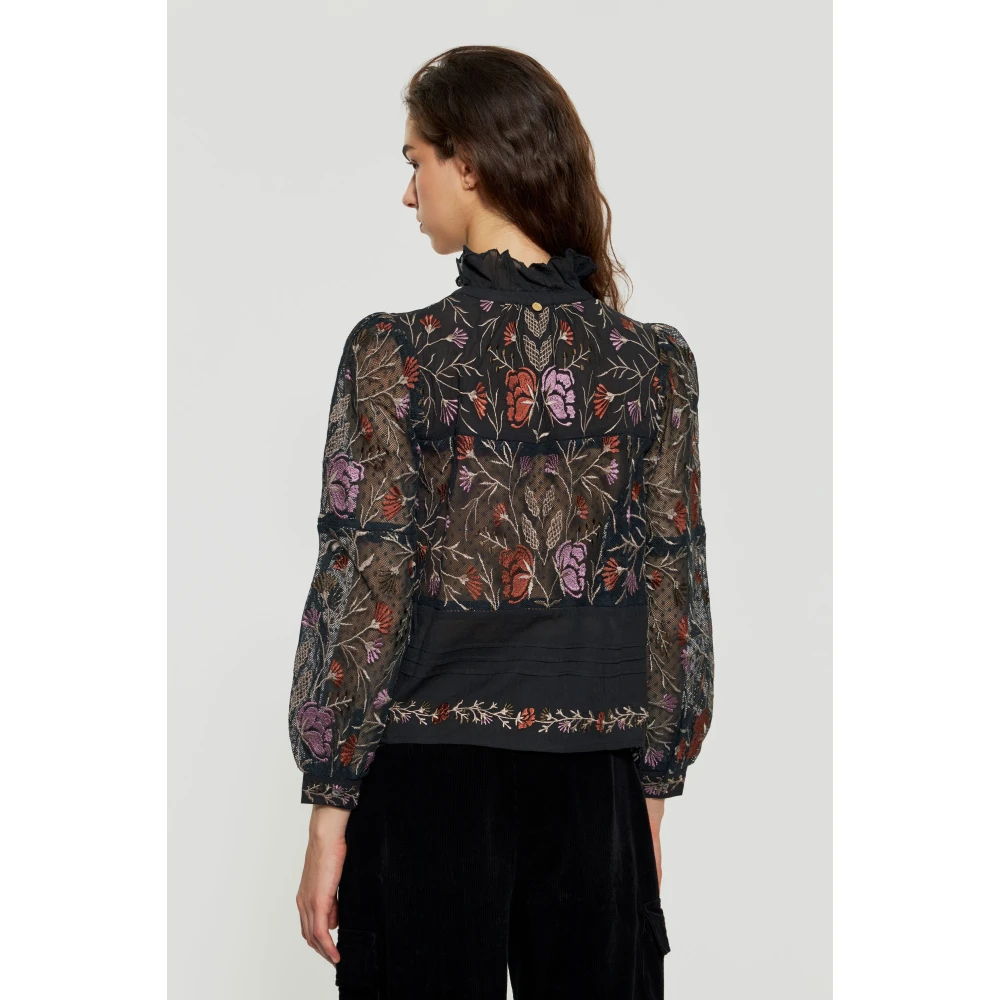 Antik batik Ari geborduurde blouse Black Dames