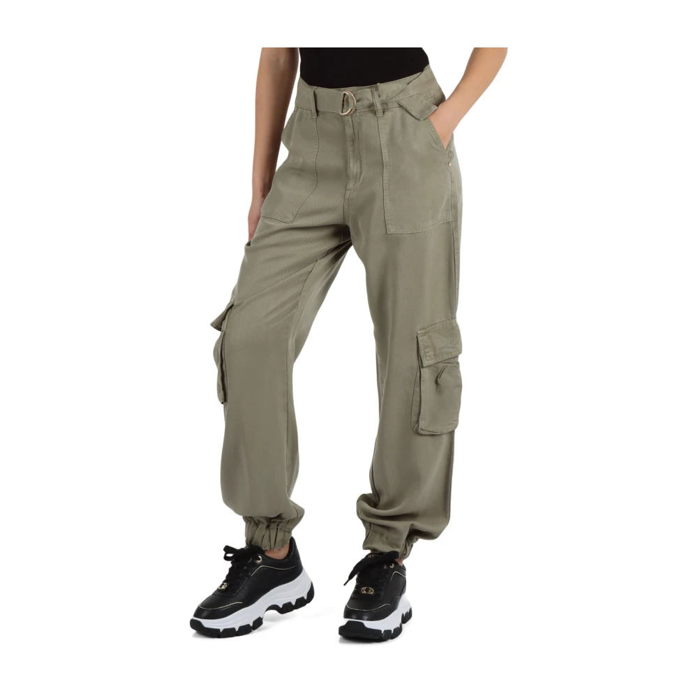 Guess Cargo Lyocell Broek met knoopsluiting Green Dames