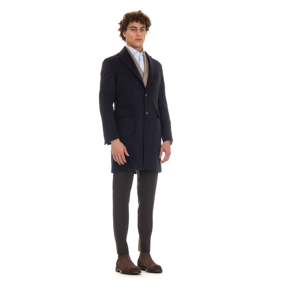 Barba Blauwe Cashmere Jas met Revers Blue Heren