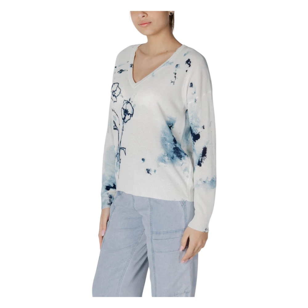 Desigual Bloemig V-hals Gebreid voor Vrouwen White Dames