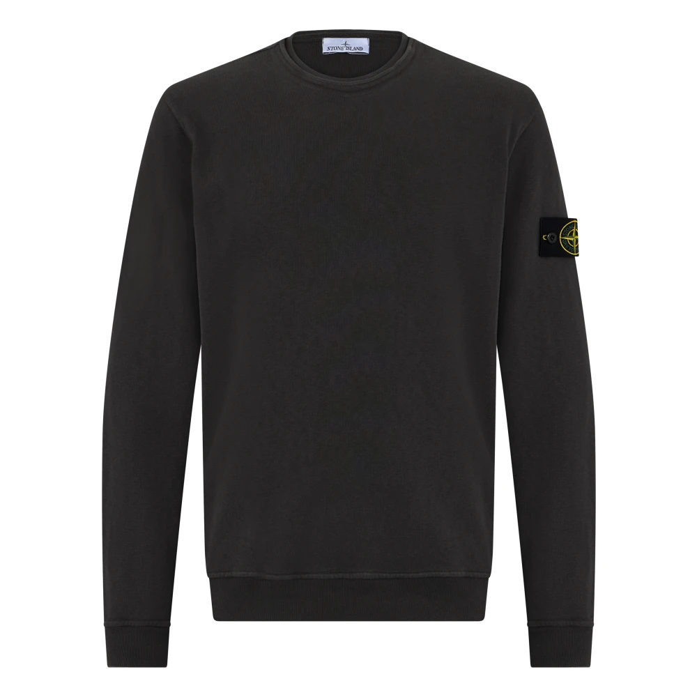 Stone Island Men's Black Sweatshirts, S, Cotton Crew Neck Sweatshirt