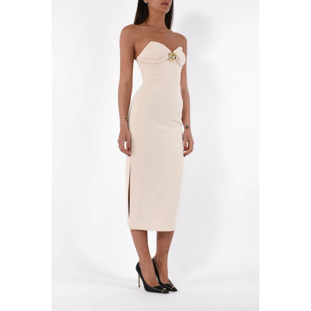 Elisabetta Franchi Midi jurk met grote strikdetail Beige Dames