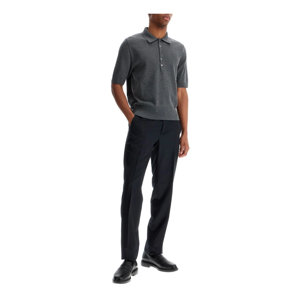 Thom Browne Contrast 4-Bar Gebreid Poloshirt Gray Heren