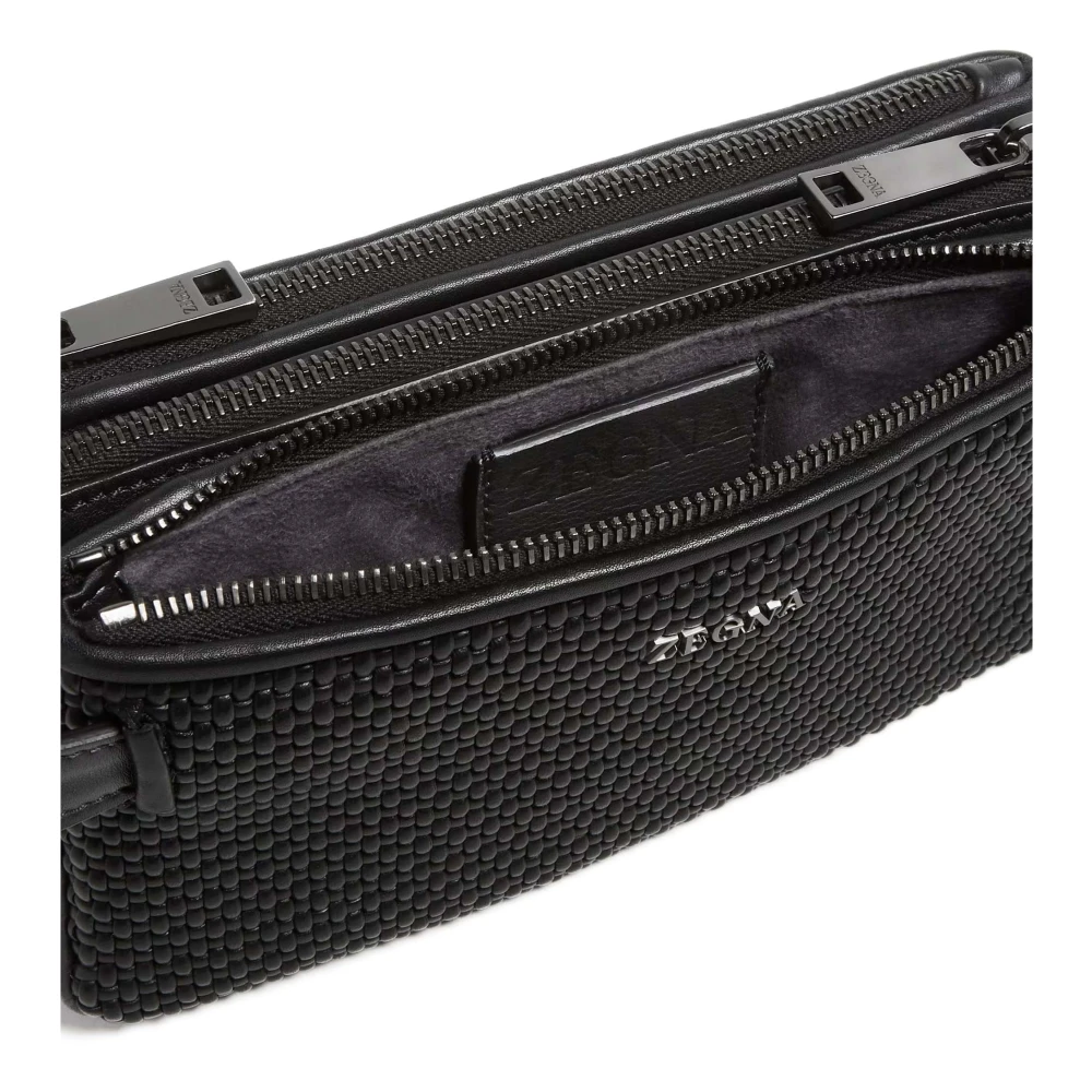 Ermenegildo Zegna Zwarte leren drievoudige ritssluitingstas Black Dames