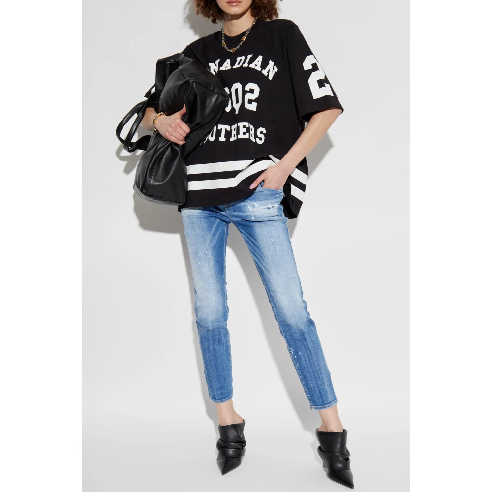 Dsquared2 T-shirt met logo Black Dames