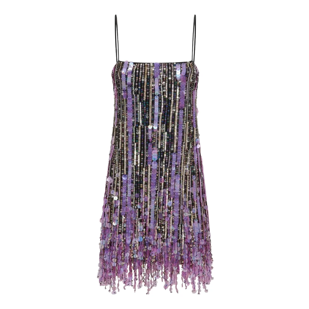 Amen Zwarte Pailletten Mesh Jurk Black Dames