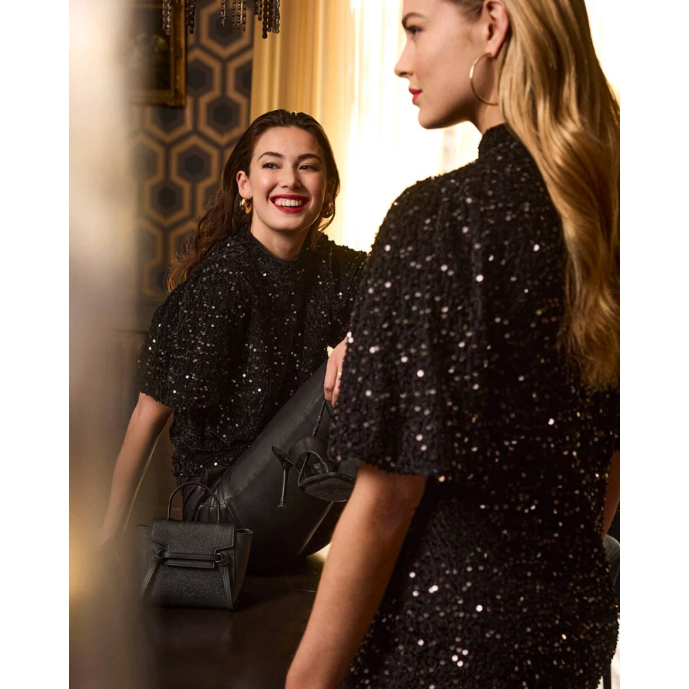 Tramontana Korte Mouw Paillet Velours Top Black Dames