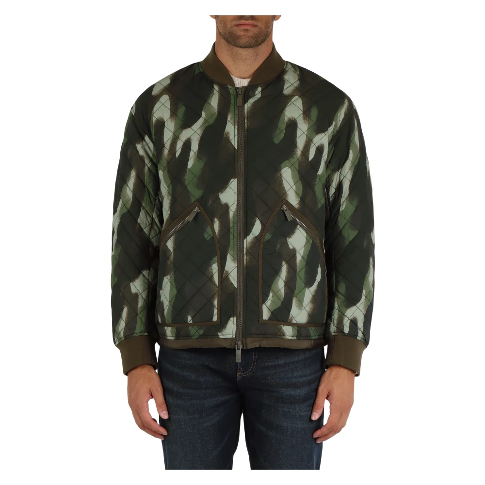 Armani Exchange Gewatteerde bomberjack met camouflagepatroon Green Heren