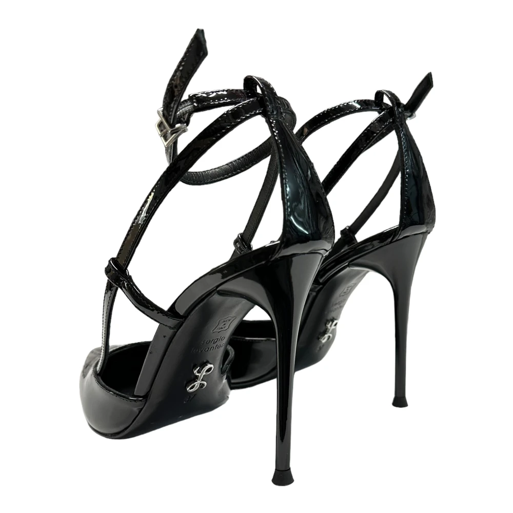 Sergio Levantesi Enkelband Lakleren Stiletto Sandalen Black Dames