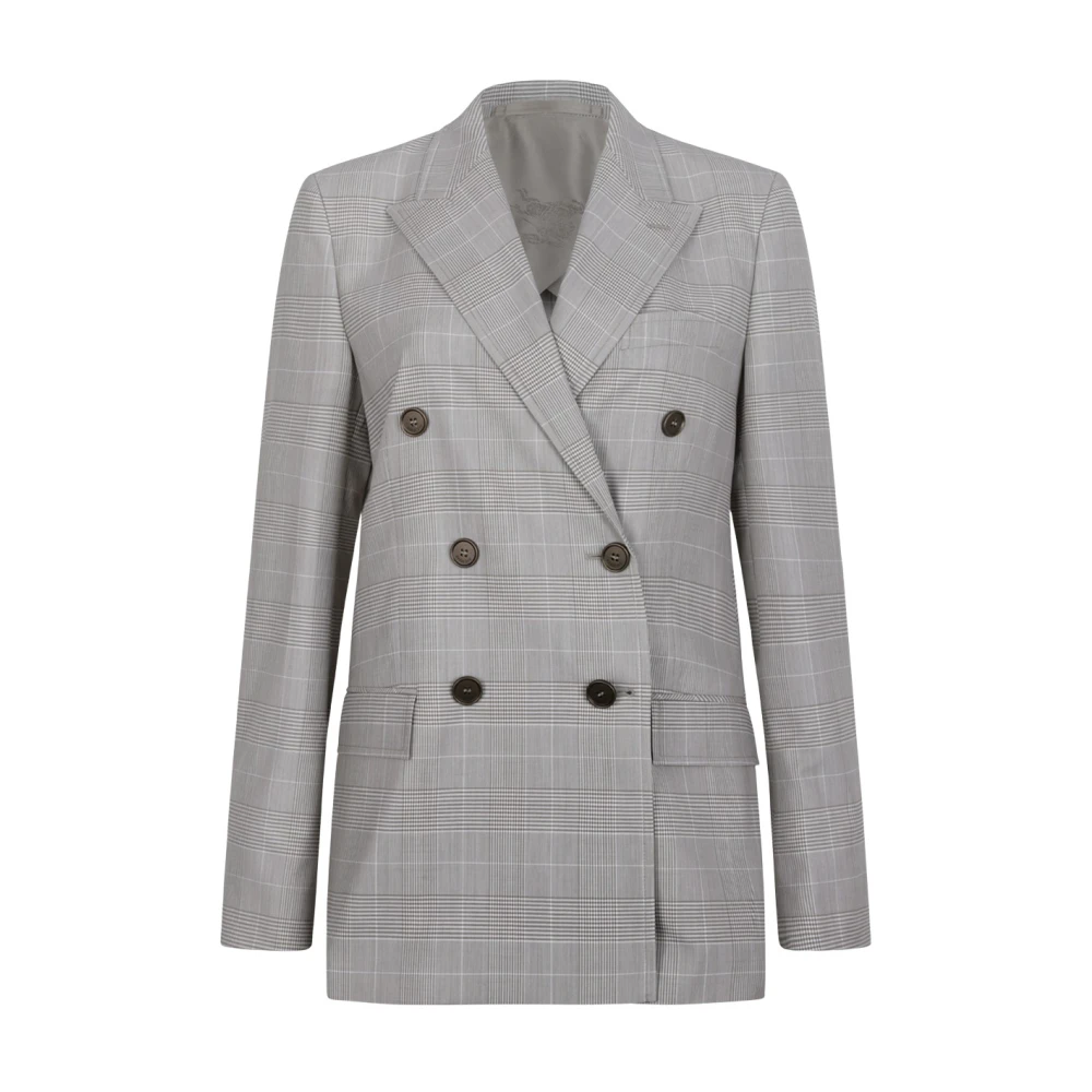 Burberry Kvinno Grå Jackor Dam, S, Rutig Dubbelknäppt Skräddad Blazer