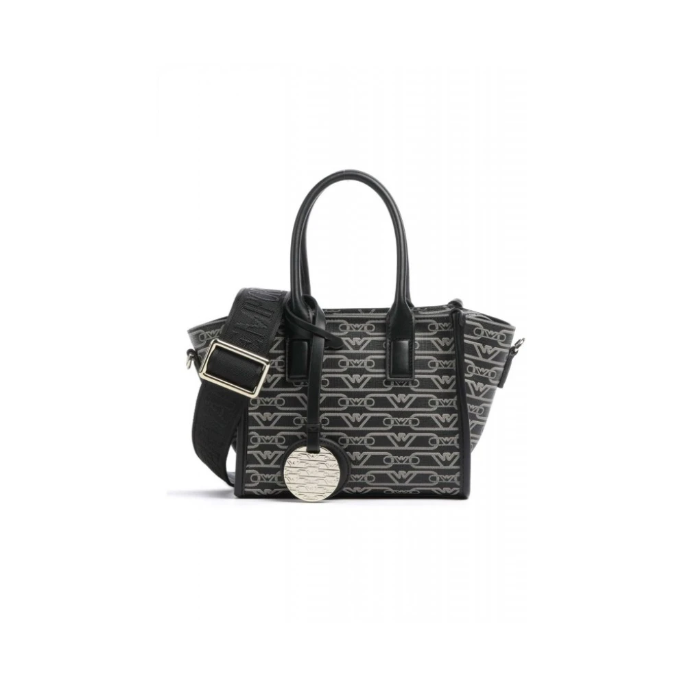Emporio Armani Donna Nero Small Shopper Bag Con Stampa Monogramma All-Over