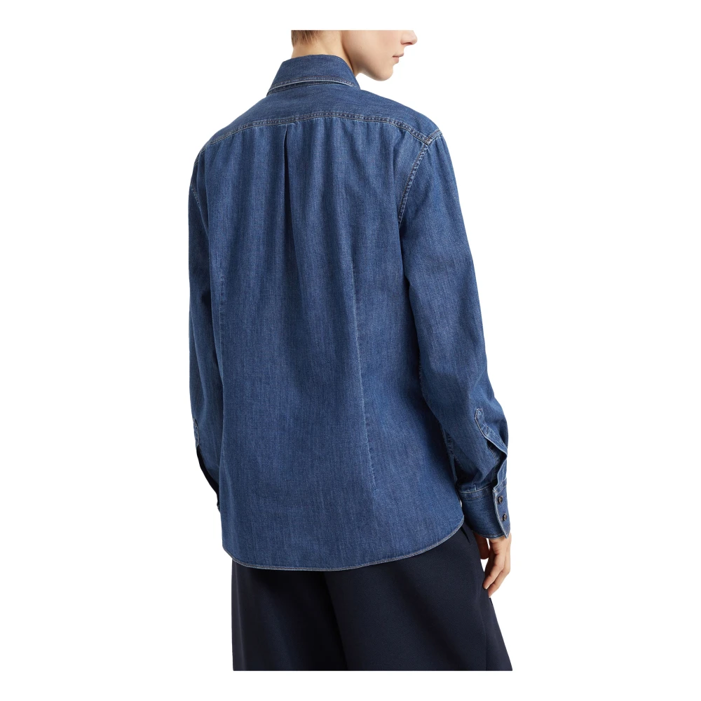 BRUNELLO CUCINELLI Blauwe Denim Klassieke Kraag Shirt Blue Dames