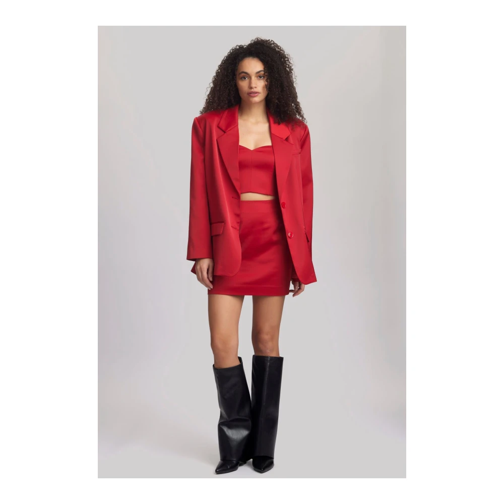 Gestuz Oversized Satijnen Jas met 2 Knopen Red Dames