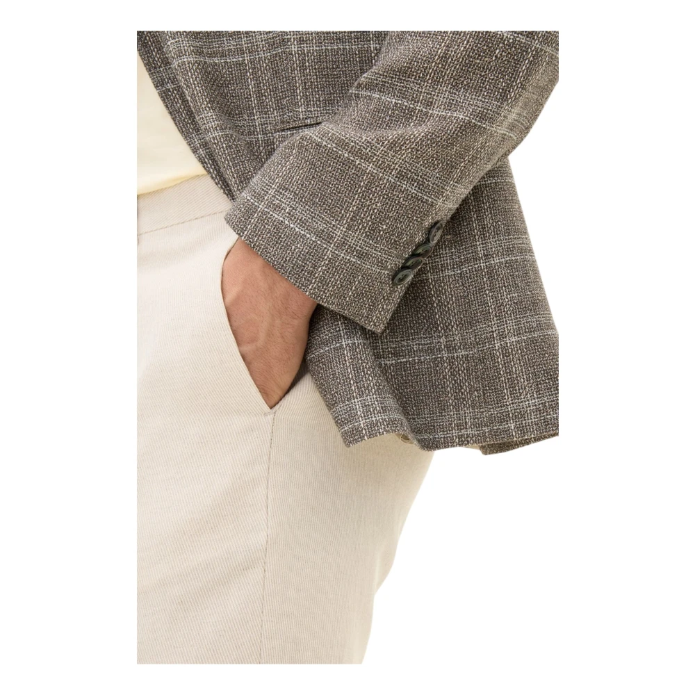Oscar Jacobson Beige Geruit Gestreepte Blazer Regular Fit Gray Heren