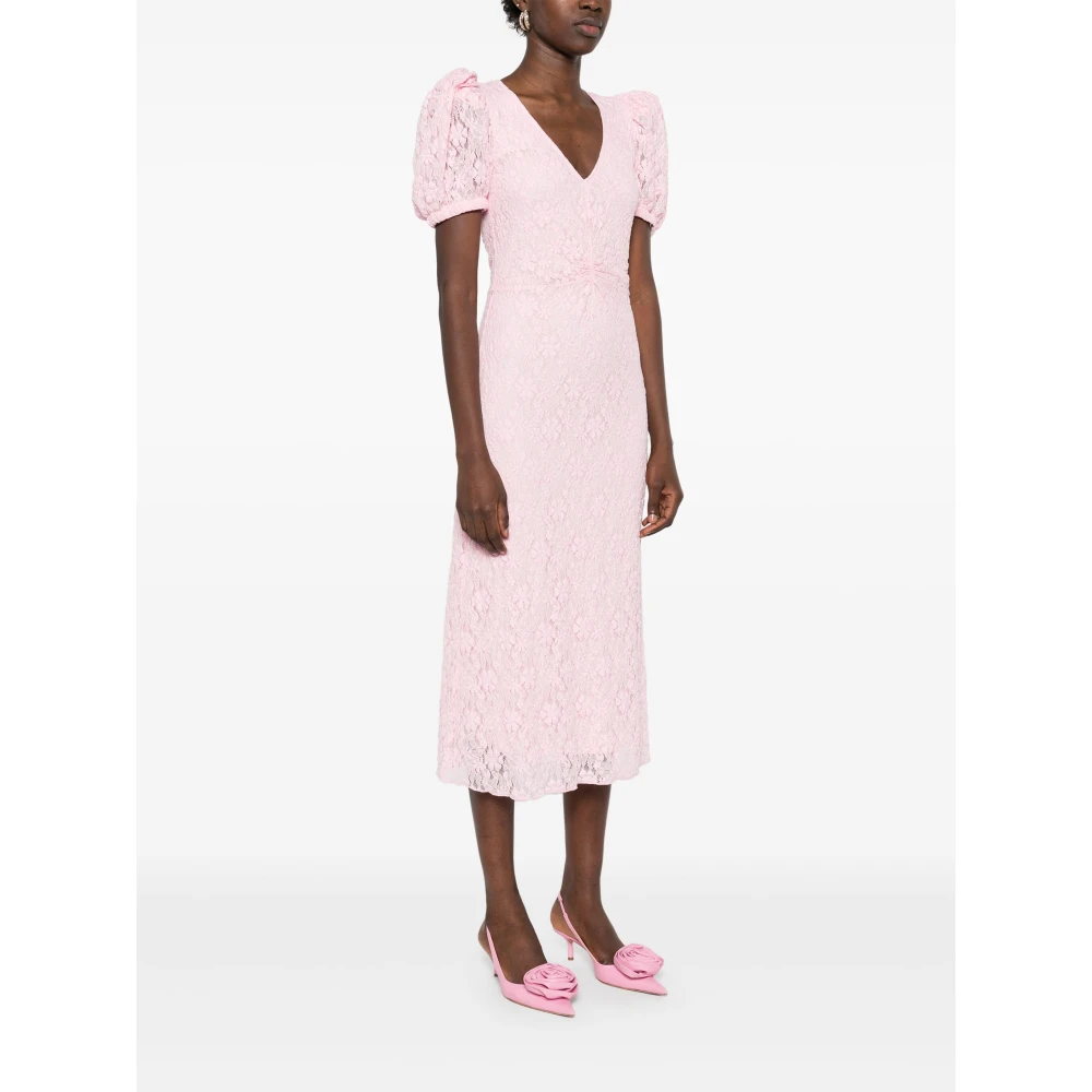 Rotate Birger Christensen Kanten Jurk met Pofmouwen Pink Dames