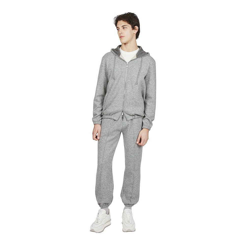Eleventy Kasjmier Hoodie Volledige Rits Jersey Wol Gray Heren