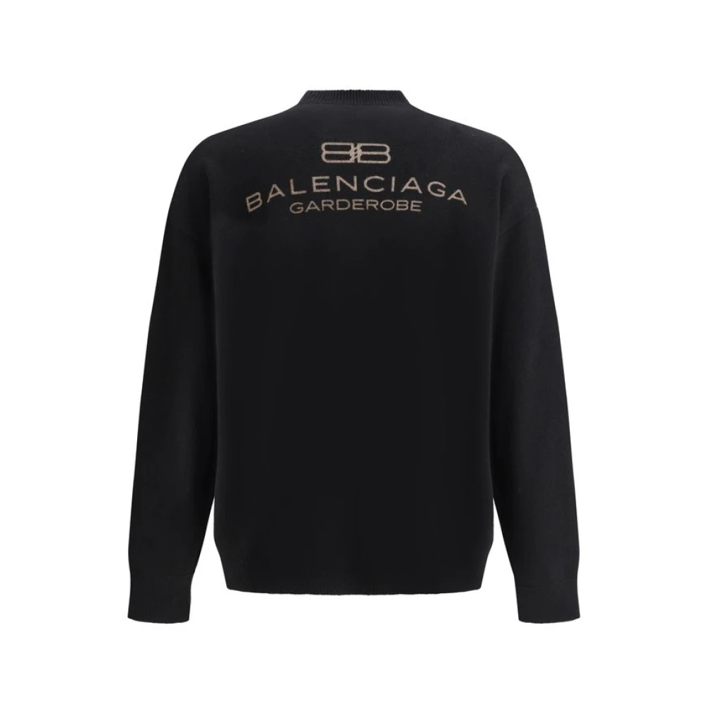 Balenciaga Logo Detail Wollen Trui Black Heren