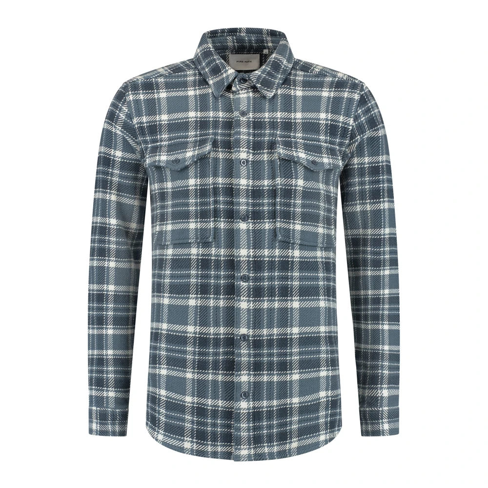 Pure Path Geruit Twill Overshirt Regular Fit Blue Heren