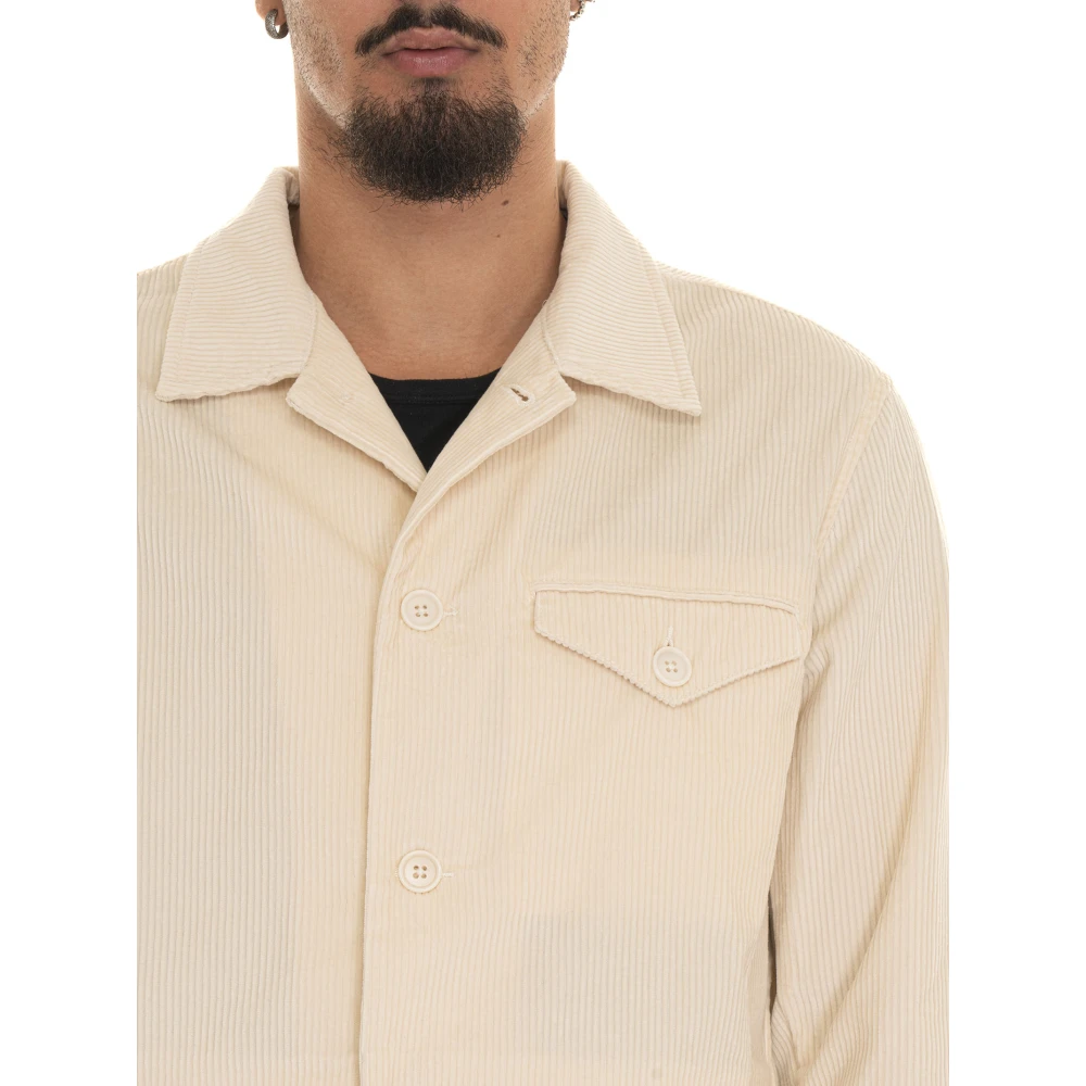 Hindustrie Gestreepte Katoenen Overshirt met Zakken Beige Heren