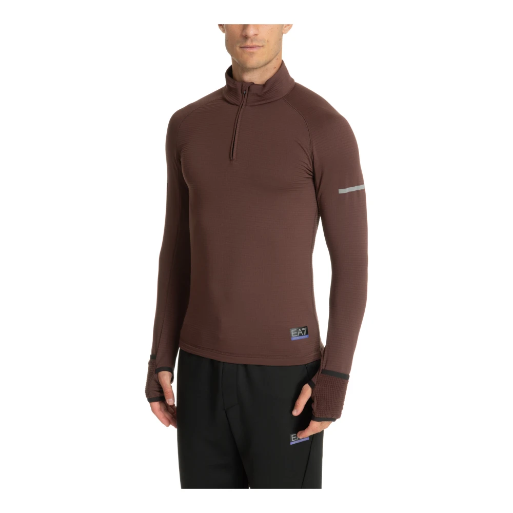 Emporio Armani EA7 Effen Logo Rits Sweater Brown Heren