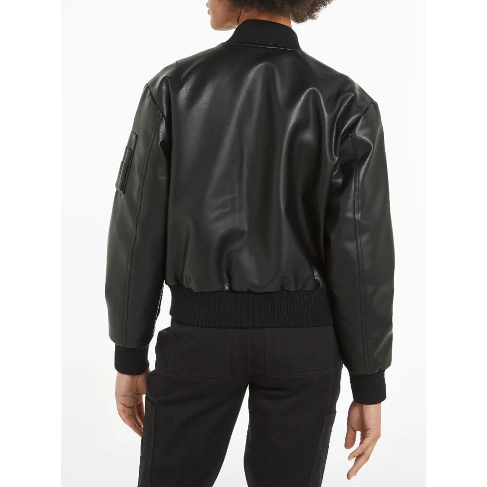 Calvin Klein Jeans Zwarte Bomberjack Coreana Kraag Black Dames