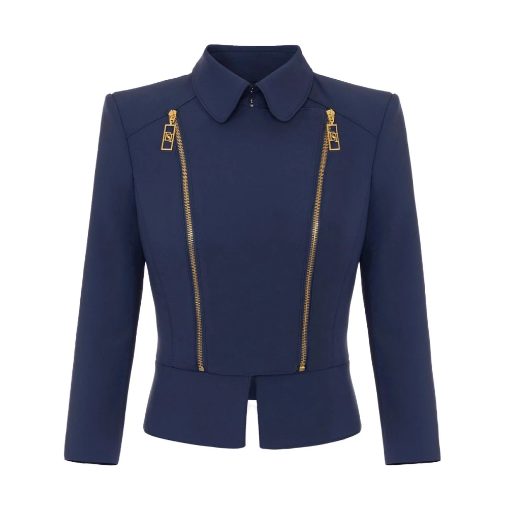 Elisabetta Franchi Stretch dubbele crêpe blazer jas Blue Dames